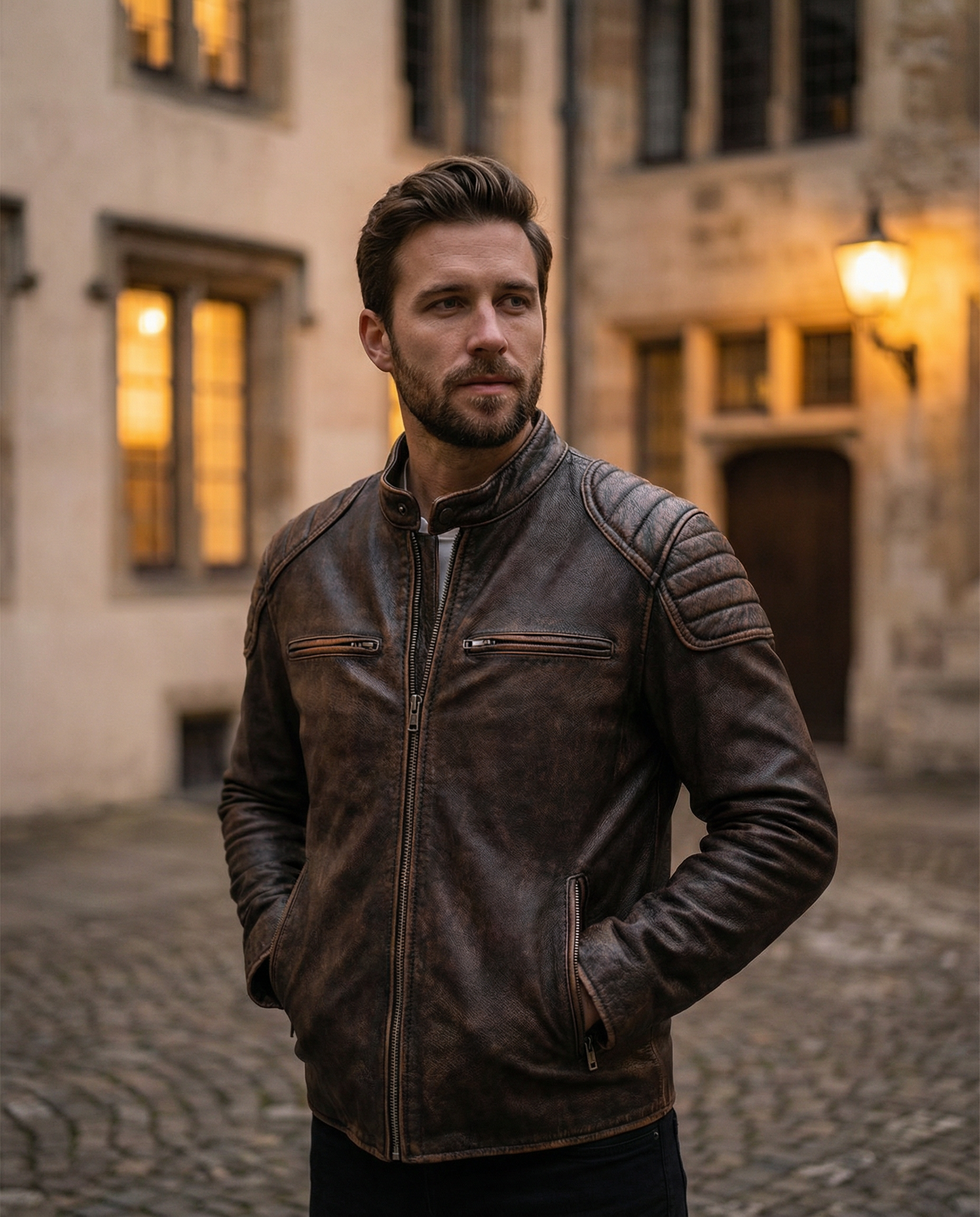 High-quality full-grain leather men's jacket, a durable classic piece for everyday and rugged wear.