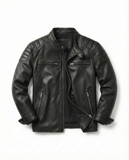 Stylish men's full-grain leather jacket, durable and classic, an essential for everyday wear.