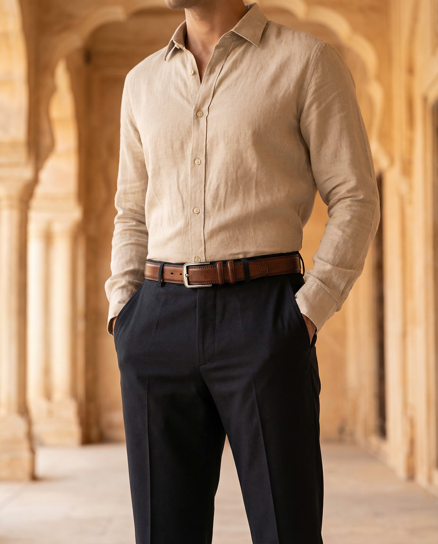 Elegant maroon men's full-grain leather belt, durable & versatile for everyday. Veg-tanned.