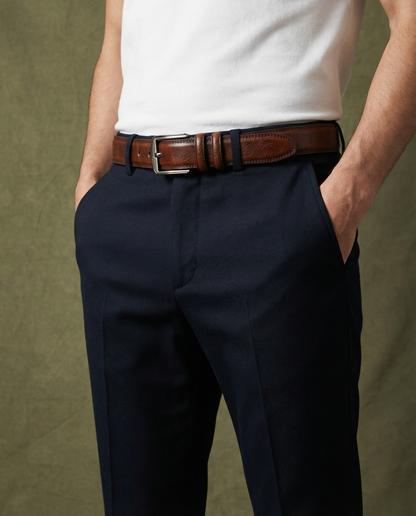 High-quality men's full-grain leather belt, vegetable tanned, offering exceptional durability & classic style.