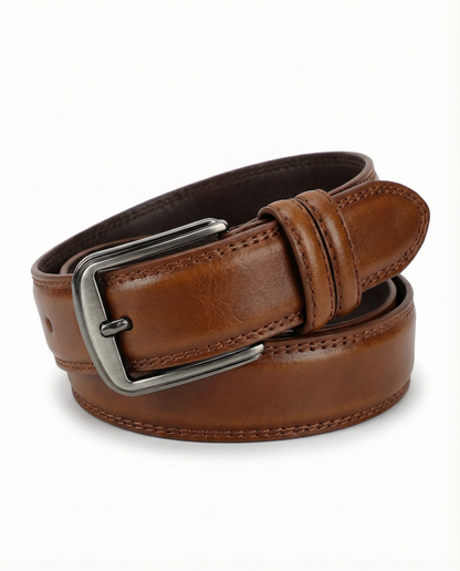 Everyday men's full-grain leather belt, durable & vegetable tanned. Classic brown, black or maroon options.