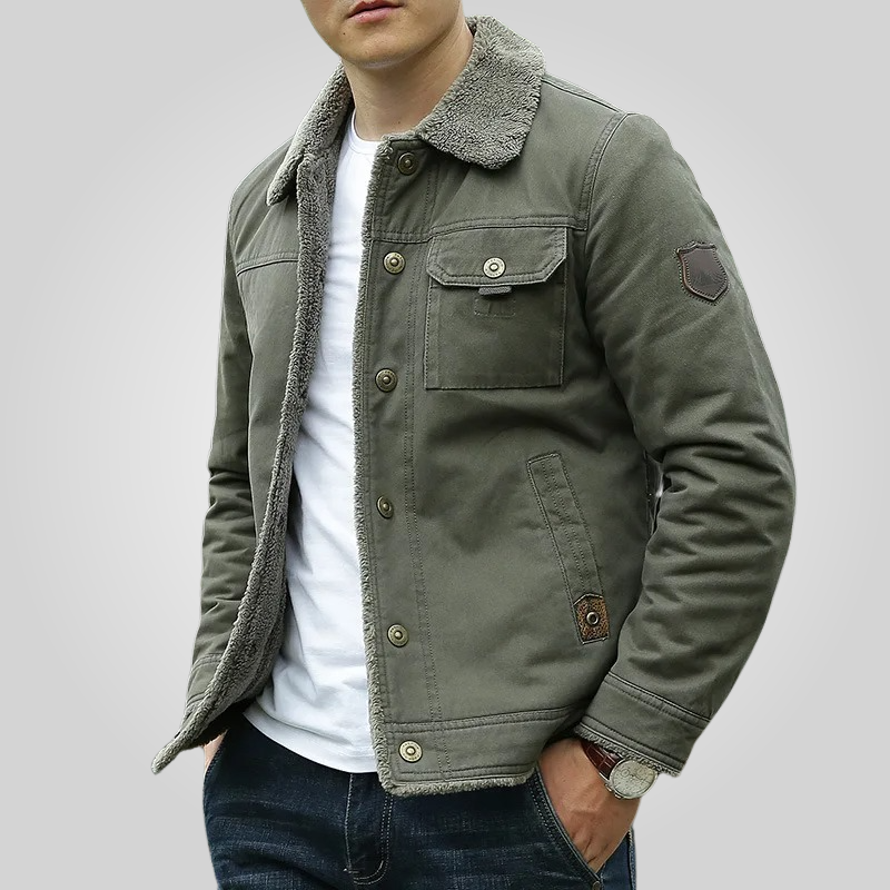 Men's durable khaki winter jacket with a cozy interior, perfect for everyday wear and fall fashion.