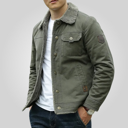 Men's durable khaki winter jacket with a cozy interior, perfect for everyday wear and fall fashion.
