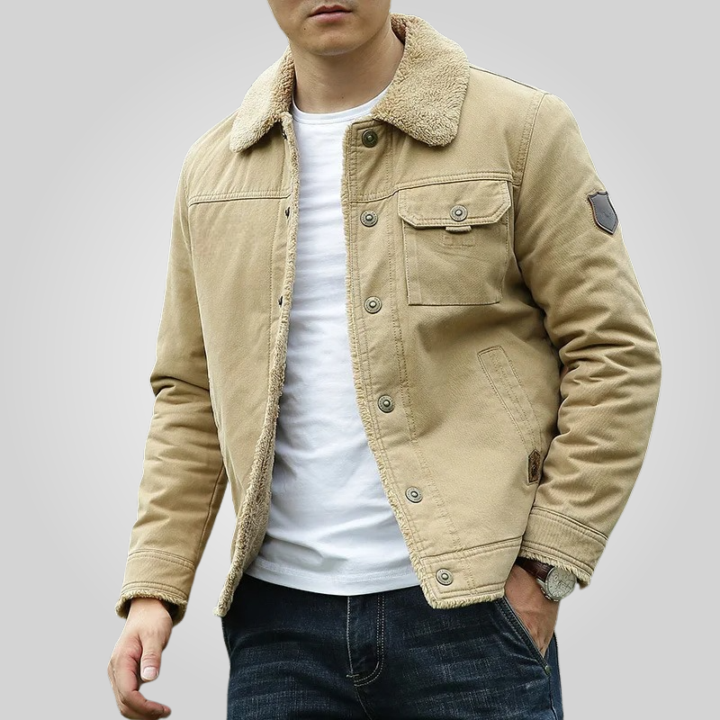 Warm men's navy blue winter jacket, durable outerwear for everyday casual wear and cold weather.