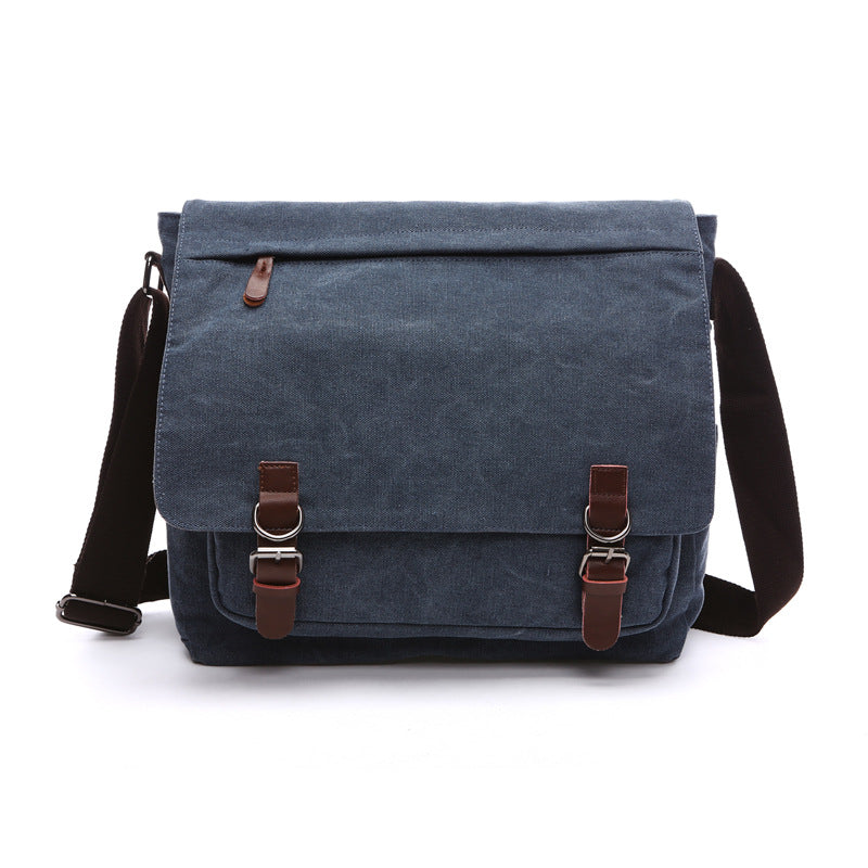 Stylish men's durable messenger bag, featuring secure buckle straps & spacious compartments.