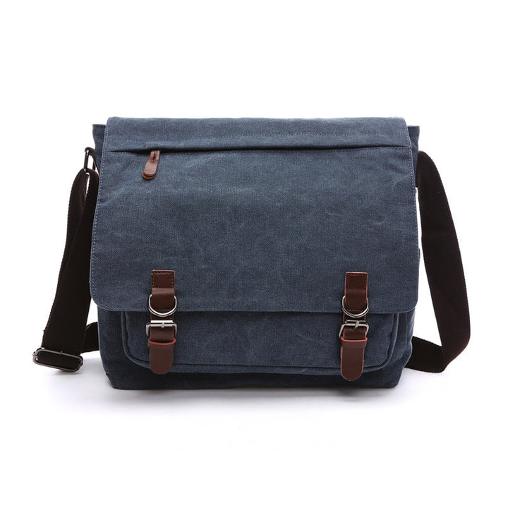Stylish men's durable messenger bag, featuring secure buckle straps & spacious compartments.