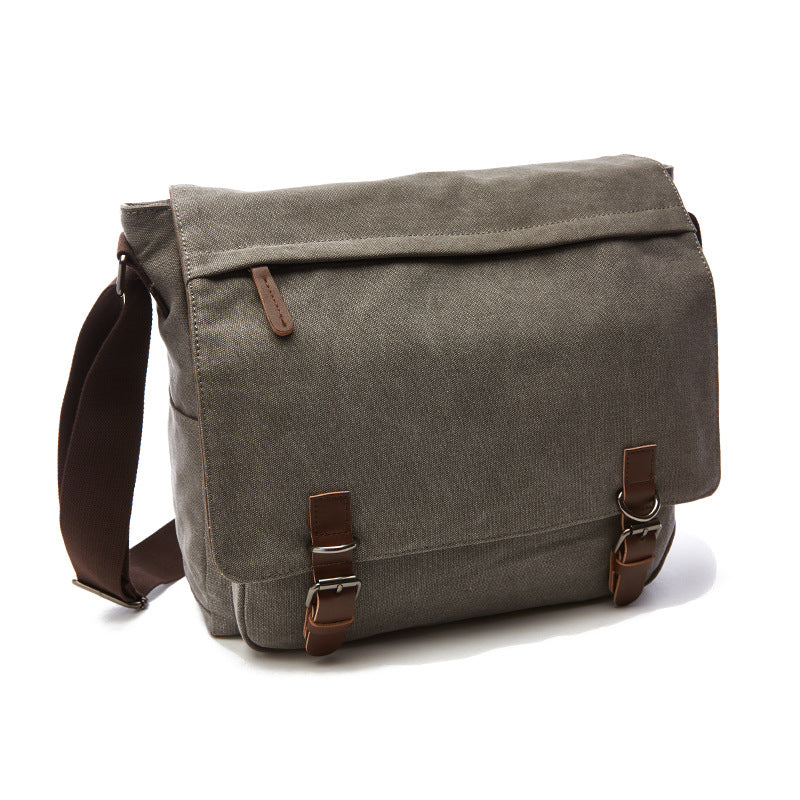 Professional men's work messenger bag with secure buckle straps, ideal for laptops & documents.
