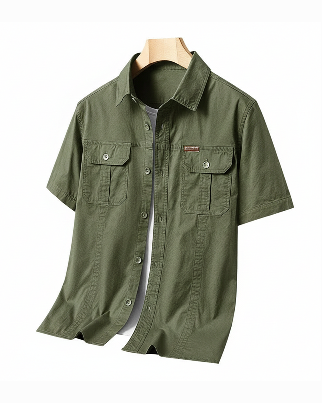 Men's durable mint green short sleeve cotton work shirt for utility & outdoor wear.