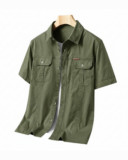 Men's durable mint green short sleeve cotton work shirt for utility & outdoor wear.