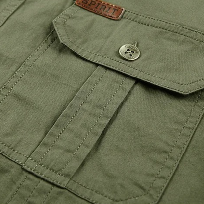 Men's durable cotton work shirt, short sleeve, mint green, perfect for utility & casual outfits.