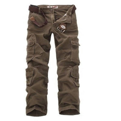 Men's versatile cargo pants, durable cotton, many pockets for tactical or outdoor use