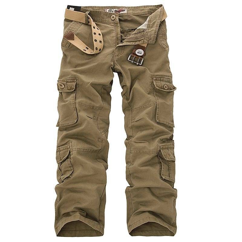 Casual yet durable men's multi-pocket cargo pants, cotton blend, perfect for hiking