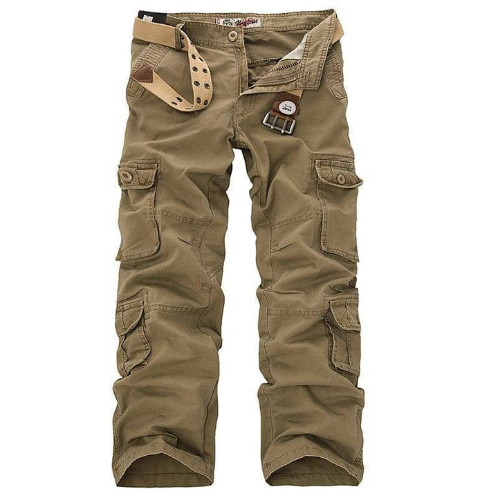 Casual yet durable men's multi-pocket cargo pants, cotton blend, perfect for hiking
