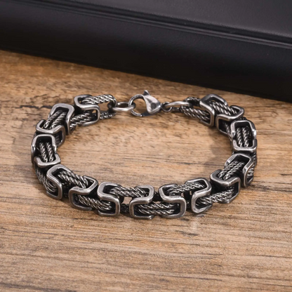 Stylish men's stainless steel chain bracelet, durable metal jewelry for a rugged look, polished.