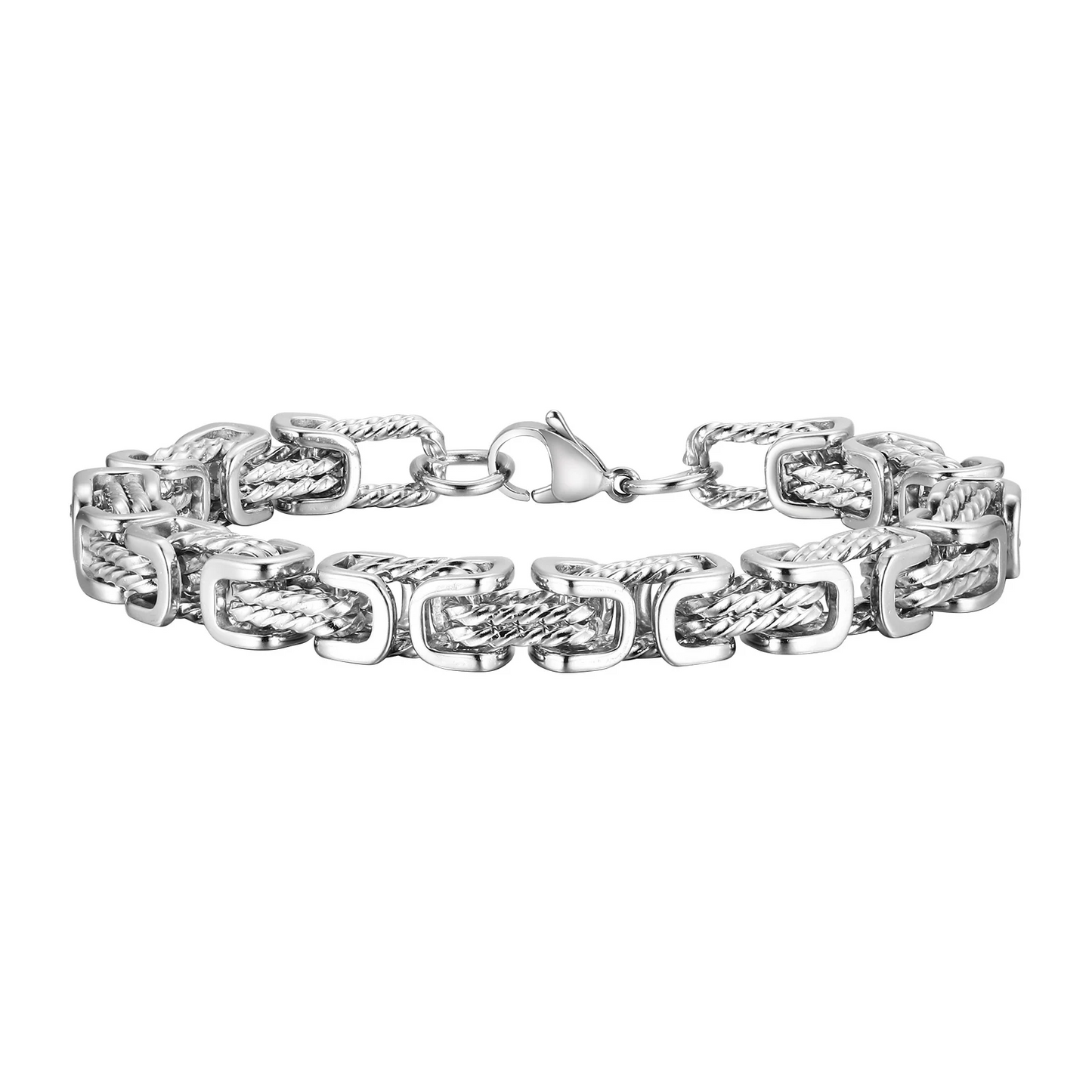 Rugged men's chain bracelet, crafted from durable polished stainless steel, a timeless accessory.