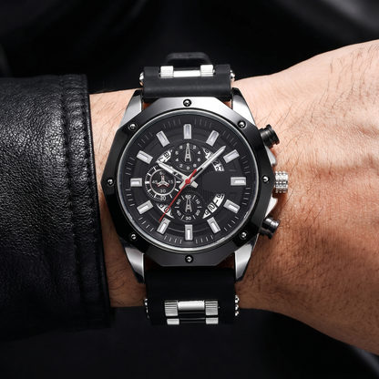 Classic men's durable stainless steel watch, sapphire crystal, sleek design, everyday wear.