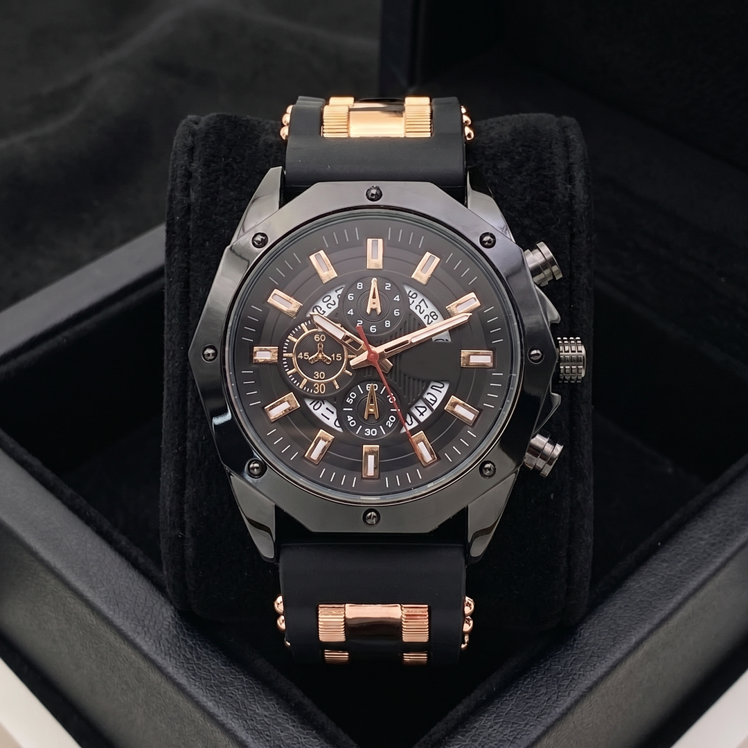 Men's classic stainless steel watch with sapphire crystal and comfortable silicone strap.