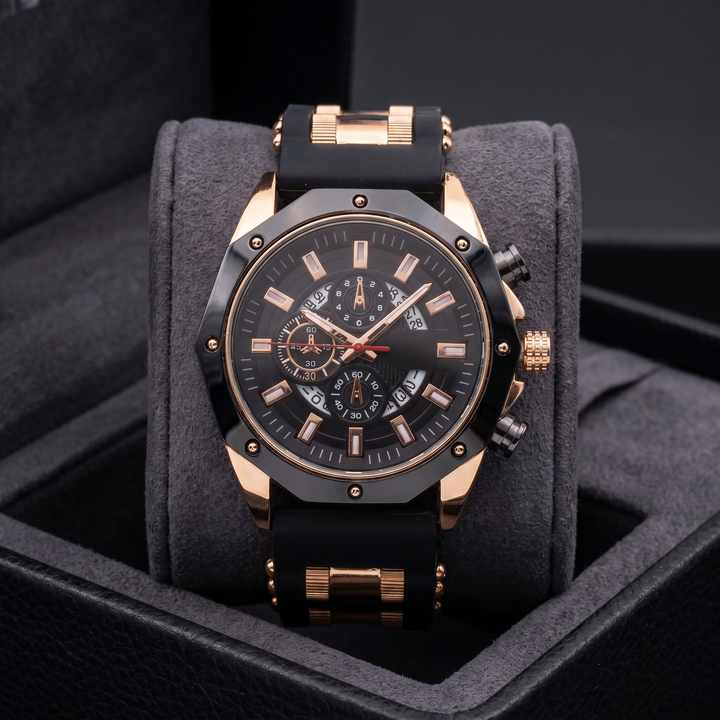 Stylish men's everyday watch, durable stainless steel, sapphire crystal, elegant design.