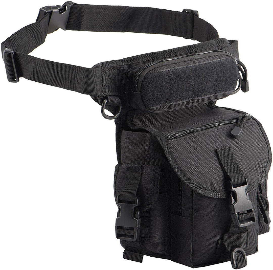 Men's rugged multi-pocket leg bag, water-resistant for hiking, camping, or riding.