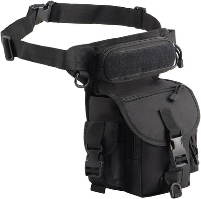 Men's rugged multi-pocket leg bag, water-resistant for hiking, camping, or riding.