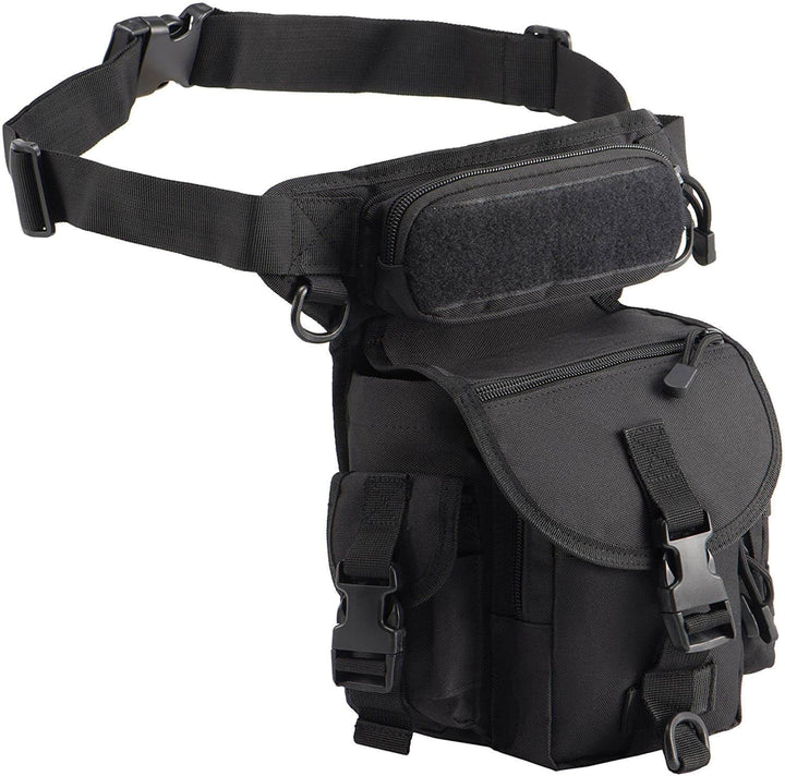 Men's rugged multi-pocket leg bag, water-resistant for hiking, camping, or riding.