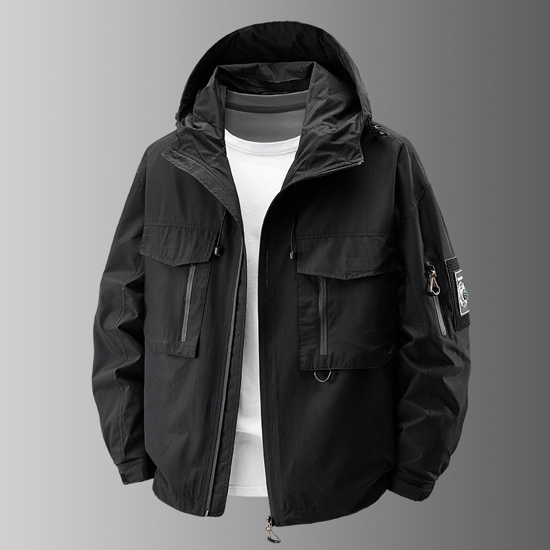 Military style men's tactical jacket, all-weather outdoor gear for adventures. Durable performance utility outerwear.