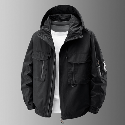 Military style men's tactical jacket, all-weather outdoor gear for adventures. Durable performance utility outerwear.