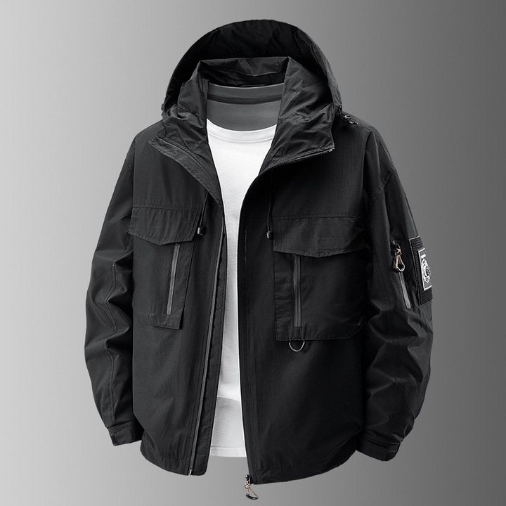 Military style men's tactical jacket, all-weather outdoor gear for adventures. Durable performance utility outerwear.