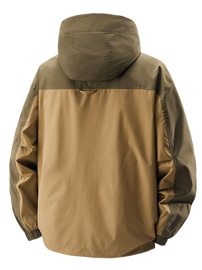 Protective men's durable tactical jacket, all-weather outerwear for comfort in outdoor adventures. Multi-pocket design.