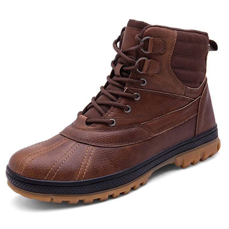 Side view of men's waterproof tactical boots, with sturdy construction suitable for demanding outdoor use.
