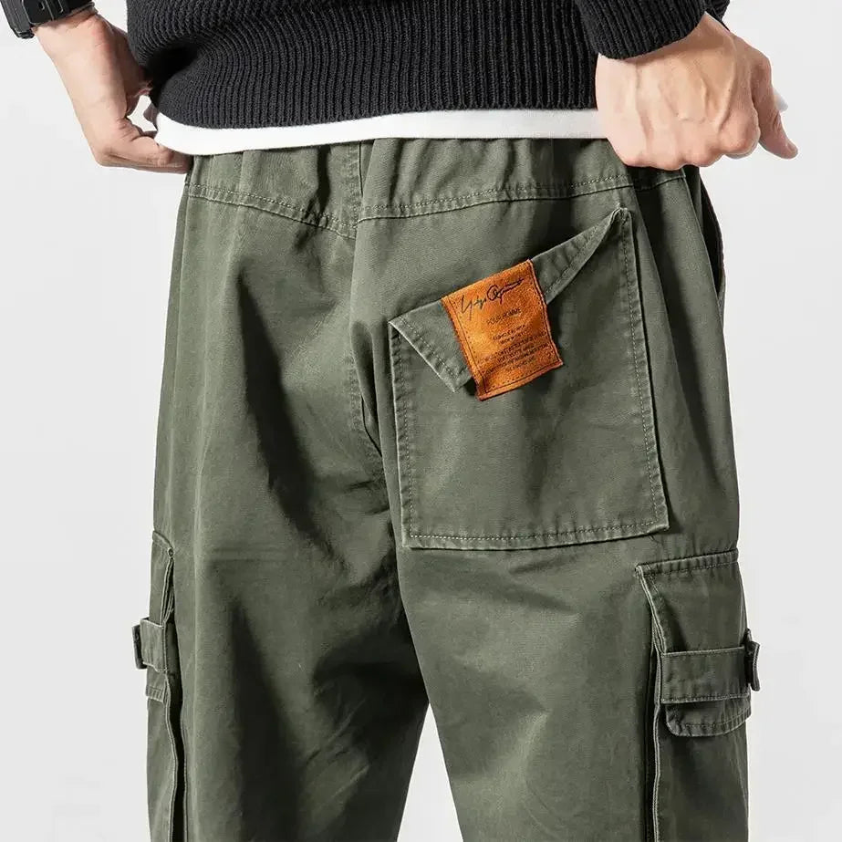 Durable cotton blend men's cargo pants, utility style, comfortable for active men.