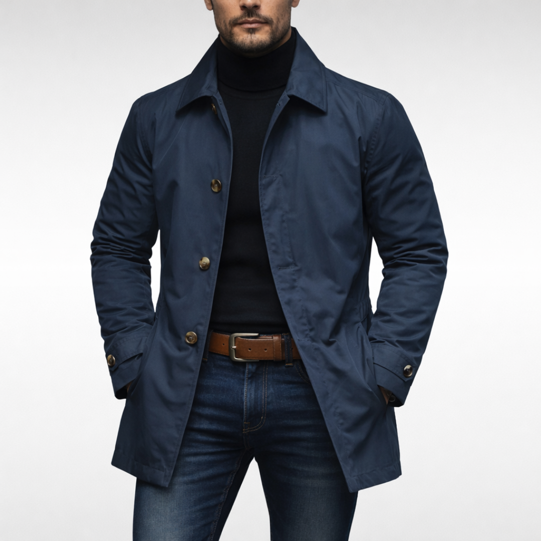 Men's weatherproof rain jacket, windbreaker style, durable & warm for fall & winter outerwear.