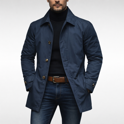 Men's weatherproof rain jacket, windbreaker style, durable & warm for fall & winter outerwear.
