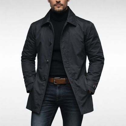 Insulated men's winter jacket, warm & comfortable weatherproof coat for cold outdoor adventures.