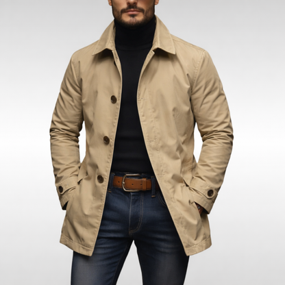 Versatile men's outdoor jacket, durable weatherproof coat for casual wear & fall adventures.