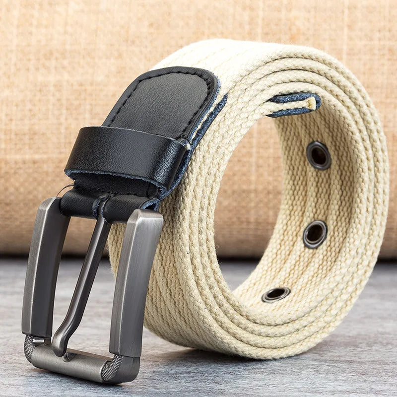 Stylish men's casual woven belt with dark leather details, versatile for various outfits and occasions.