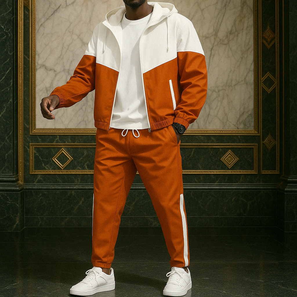 Contemporary men's dual-tone activewear tracksuit, offering comfort & style for athletic and casual use.