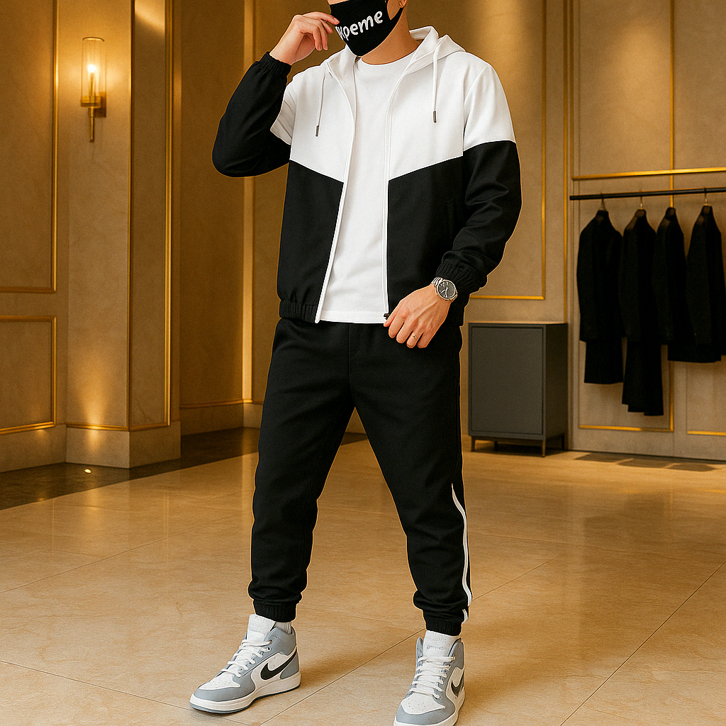 Modern men's two-piece dual-tone tracksuit. Versatile athletic sportswear for training & everyday.