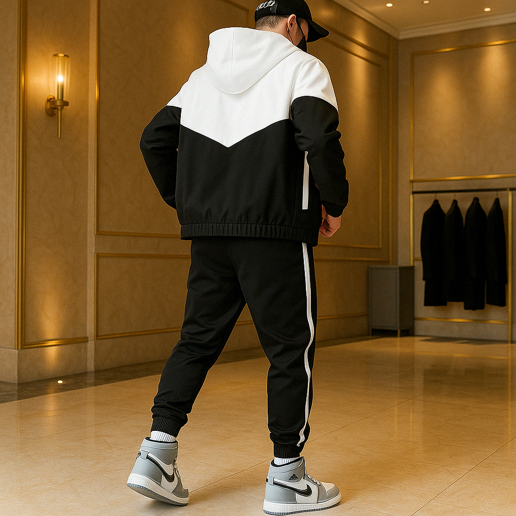 Performance-focused men's dual-tone activewear tracksuit. Durable sportswear for workouts & running.