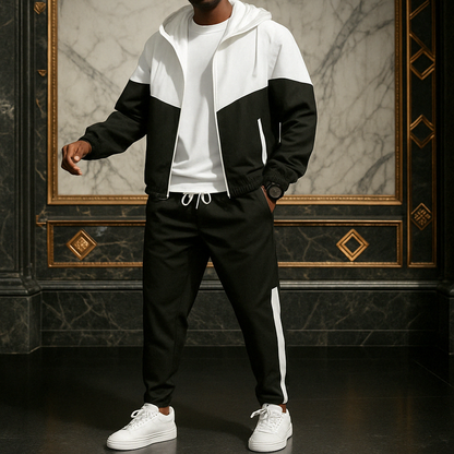 Men's dual-tone sporty tracksuit set, perfect for gym, running, or a modern street style look.