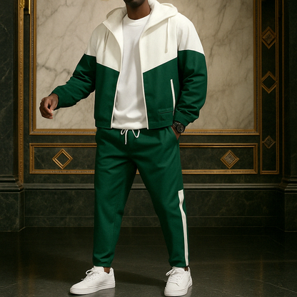 Fashionable men's dual-tone tracksuit. A comfortable and stylish two-piece set for loungewear or errands.