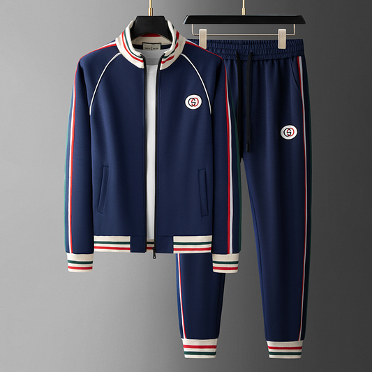 Men's Dynamic Full-Zip Tracksuit in Royal Navy & Cream, perfect for athletic wear & casual style.