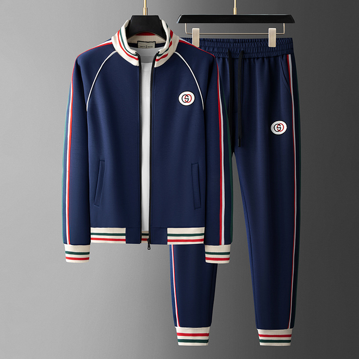 Men's Dynamic Full-Zip Tracksuit in Royal Navy & Cream, perfect for athletic wear & casual style.