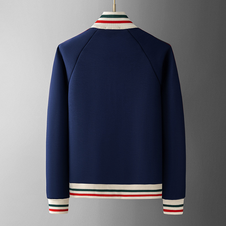 Stylish men's jogging suit. Royal Navy two-piece activewear set with full-zip jacket and striped details.