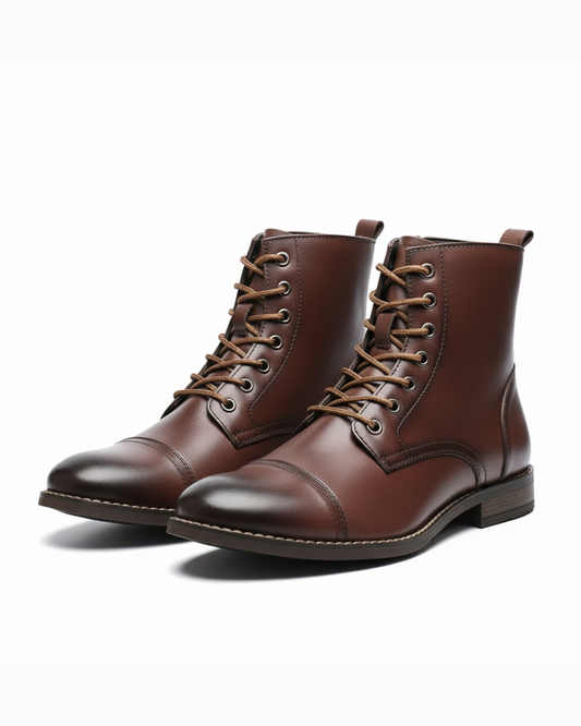Men's Easton vintage brown leather boots with burnished finish, durable & rugged for casual or dress wear.