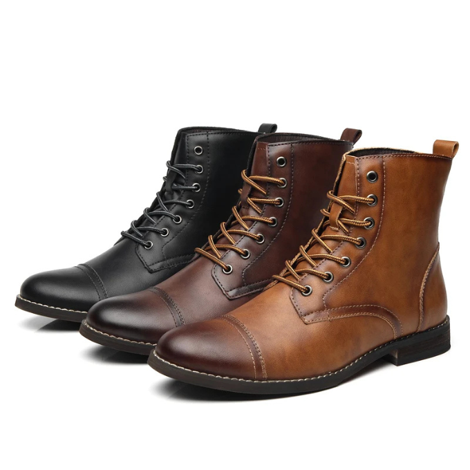 Durable men's Easton vintage brown leather ankle boots, classic style & burnished finish for lasting wear.