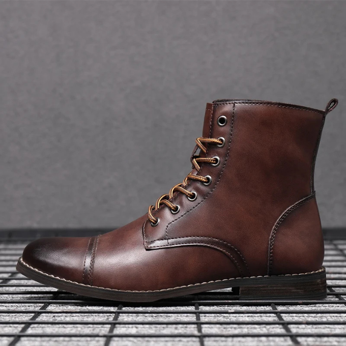Men's Easton vintage black leather ankle boots, classic & versatile for dressy or rugged styles.
