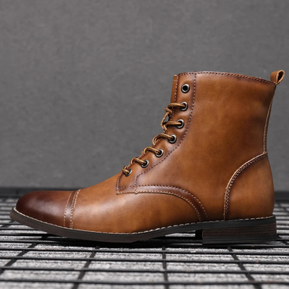 Stylish men's Easton vintage brown leather ankle boots, rugged yet refined, ideal for classic everyday wear.