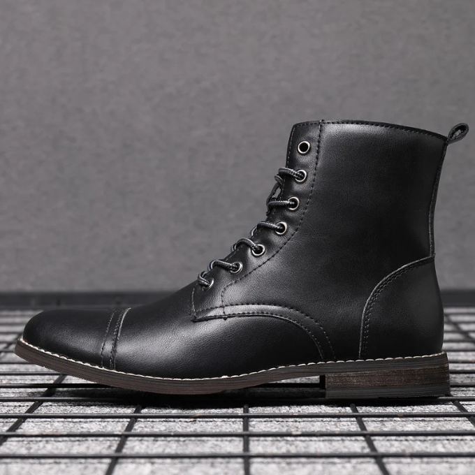 Men's Easton vintage burnished brown leather boots, rugged yet polished, offering classic style & durability.