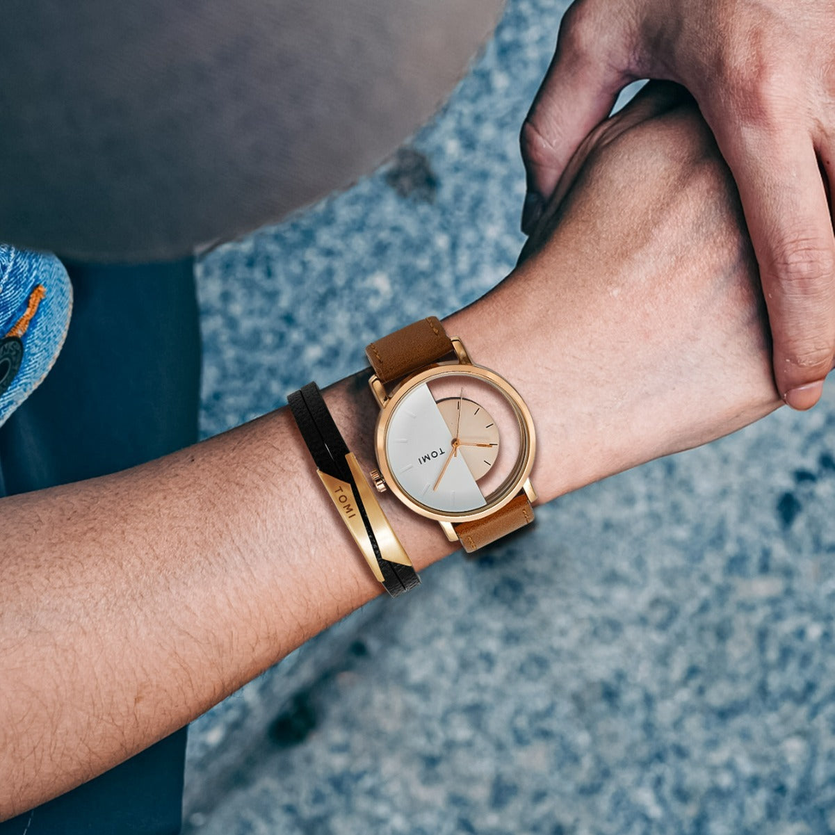 Premium Men's Eclipse Half-Dial Watch for a sophisticated look, modern design and quality leather.